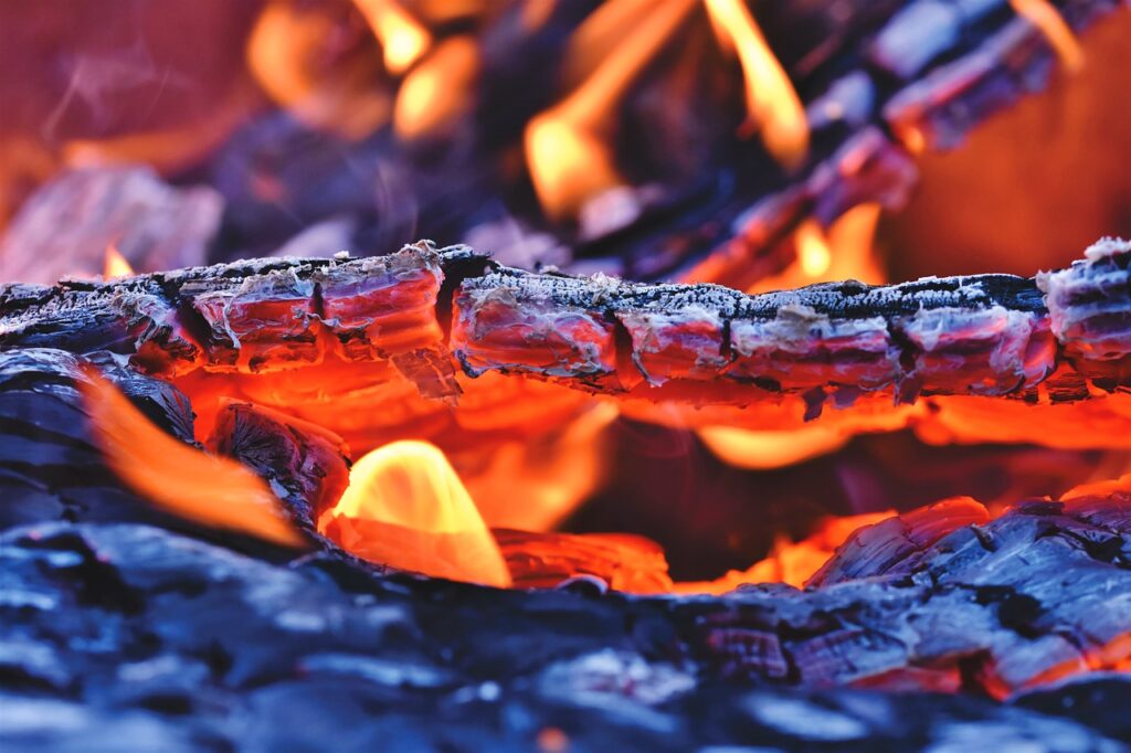 fire, fireplace, embers