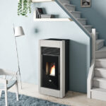 Pelleti Õhkküttekamin Õhujaotusega 1 kanal BEATRICE Antiikvalge 15,4 Kw
